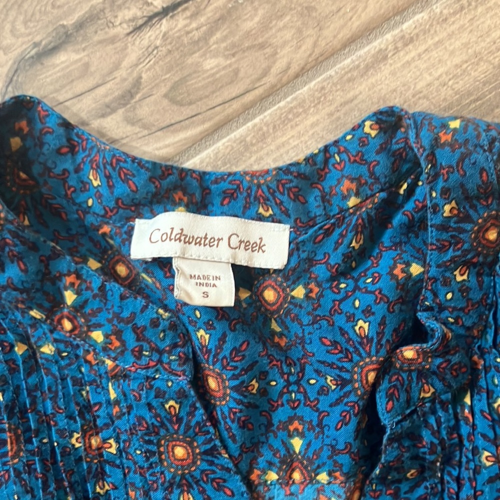 Coldwater Creek Boho Top Button Front Blue And Ru… - image 2